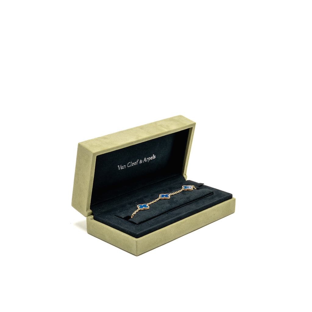 VAN CLEEF AND ARPELS VINTAGE ALHAMBRA BRACELET 5 MOTIFS 18K YELLOW GOLD , AGATE