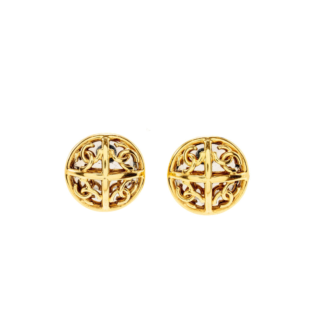 CHANEL VINTAGE CC CLIP-ON EARRINGS PEARL GOLD TONE