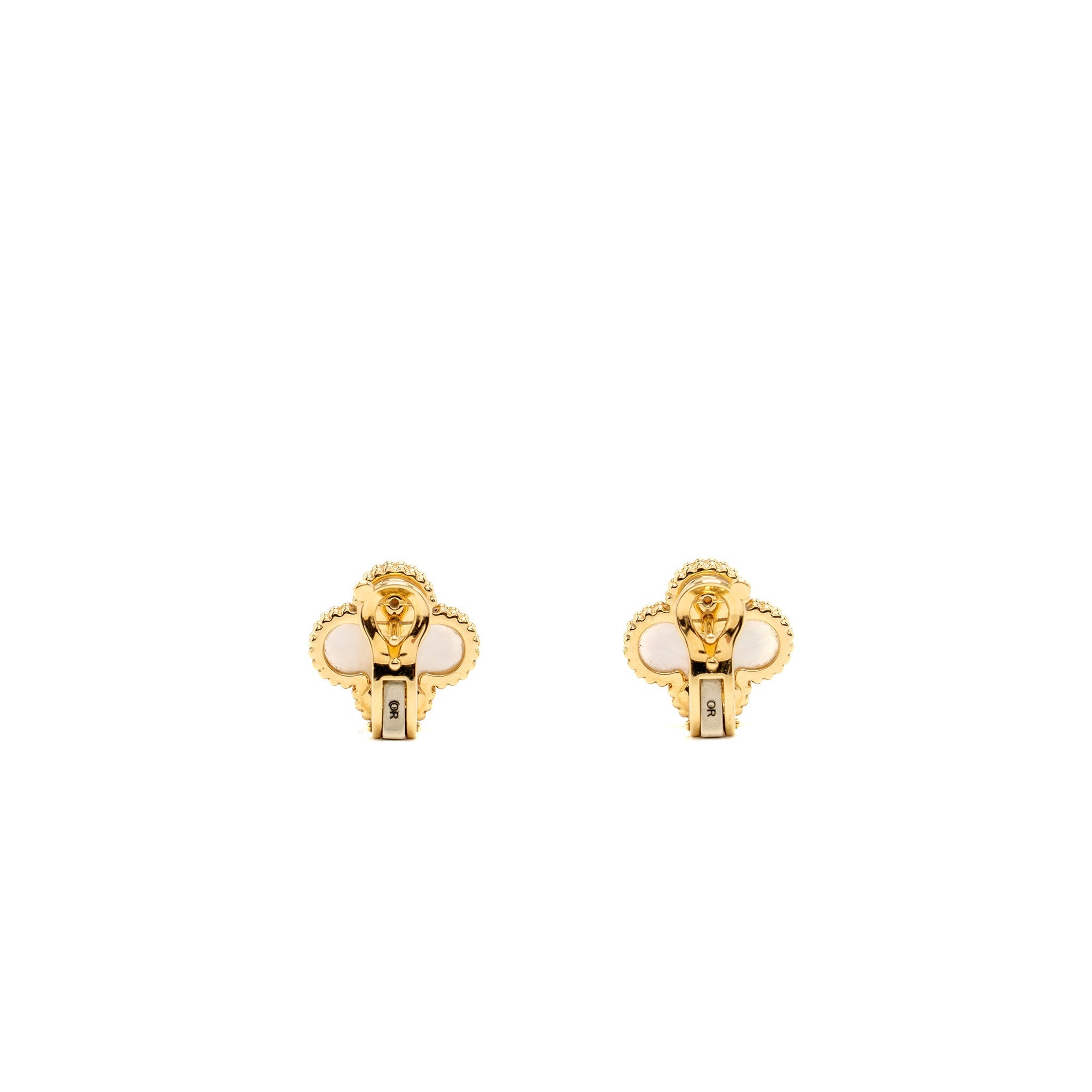 VAN CLEEF AND ARPELS VINTAGE ALHAMBRA EARRINGS YELLOW GOLD MOTHER OF PEARL