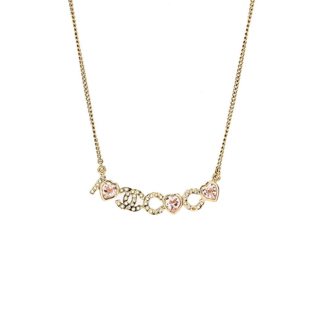 CHANEL I LOVE CHANEL COCO NECKLACE CRYSTAL PINK/LIGHT GOLD TONE