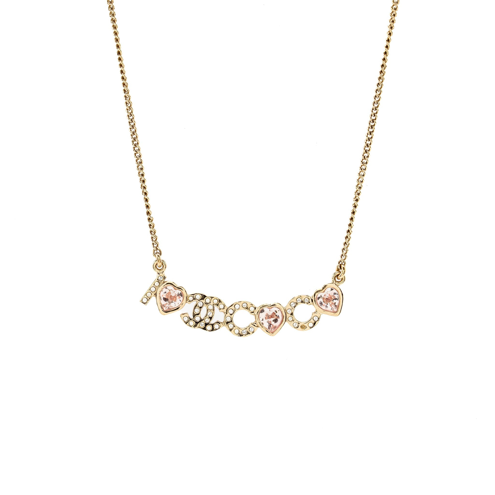 CHANEL I LOVE CHANEL COCO NECKLACE CRYSTAL PINK/LIGHT GOLD TONE