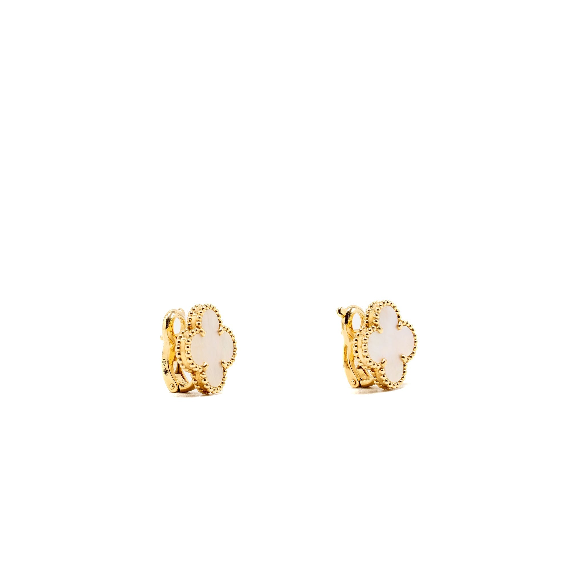 VAN CLEEF AND ARPELS VINTAGE ALHAMBRA EARRINGS YELLOW GOLD MOTHER OF PEARL