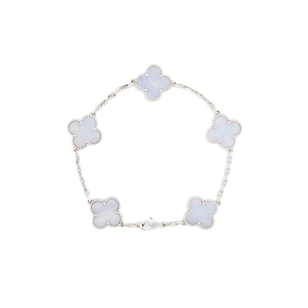 VAN CLEEF & ARPELS VINTAGE ALHAMBRA BRACELET, 5 MOTIFS CHALCEDONY WHITE GOLD