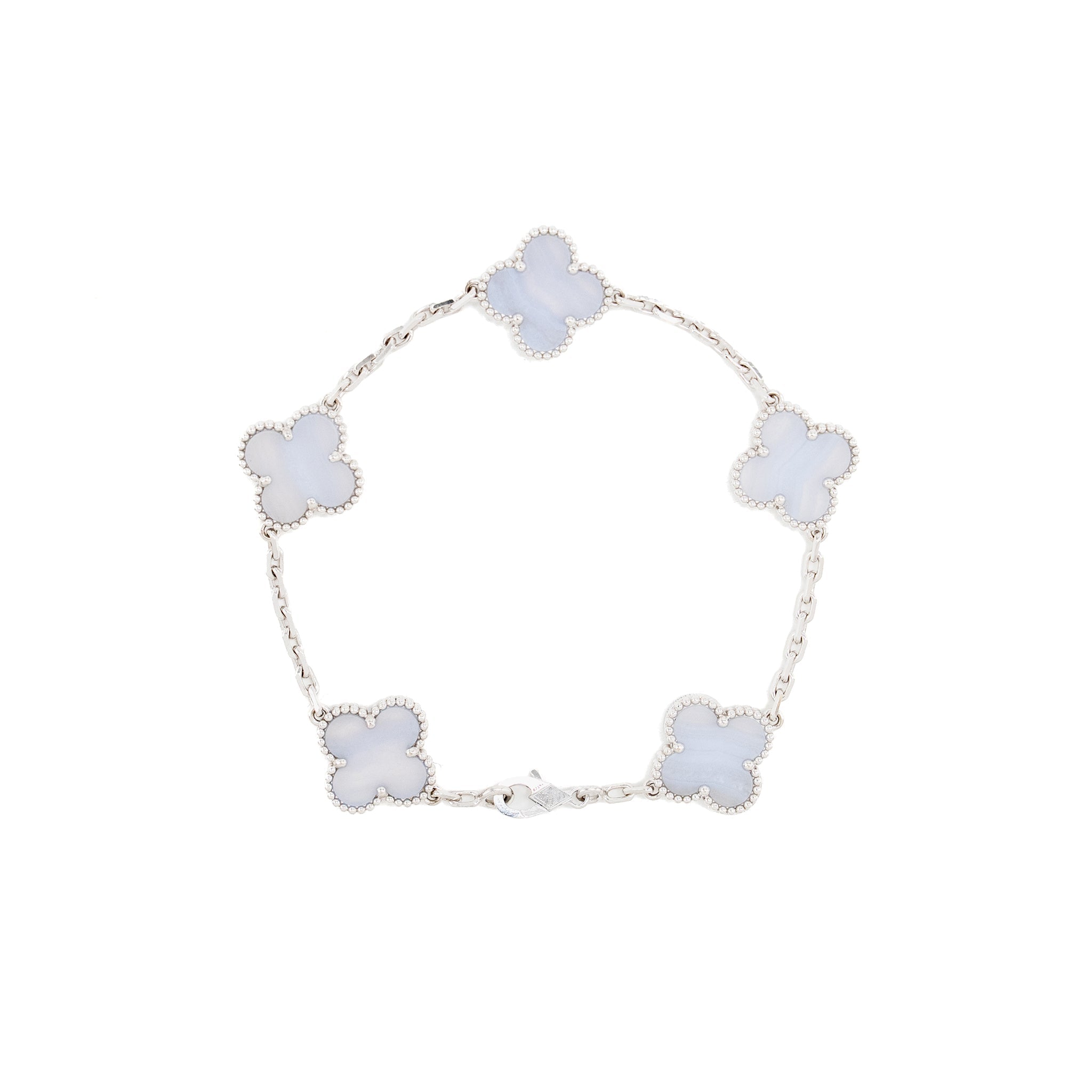 VAN CLEEF & ARPELS VINTAGE ALHAMBRA BRACELET, 5 MOTIFS CHALCEDONY WHITE GOLD