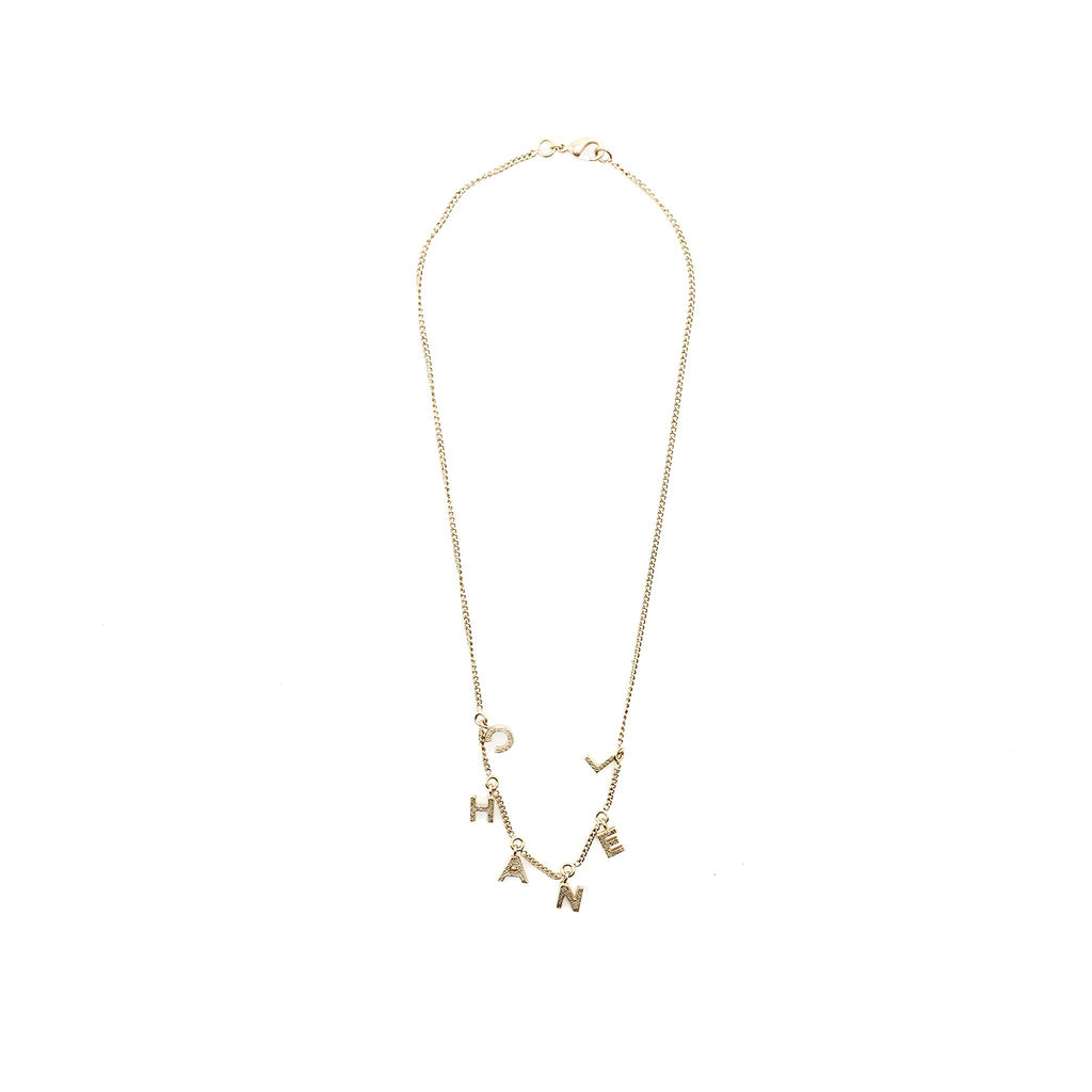 CHANEL 13P LETTER DROPPED NECKLACE/CHOCKER LIGHT GOLD TONE
