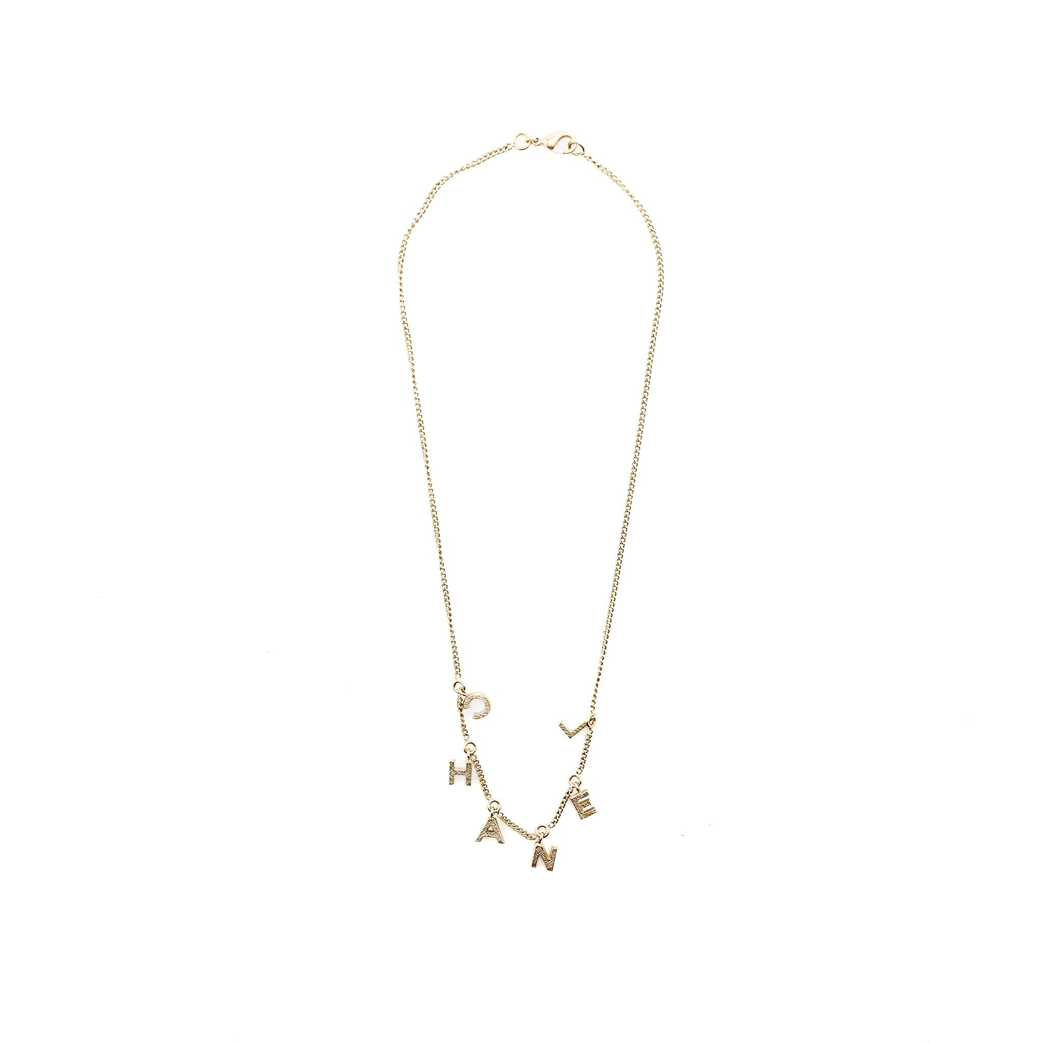 CHANEL 13P LETTER DROPPED NECKLACE/CHOCKER LIGHT GOLD TONE