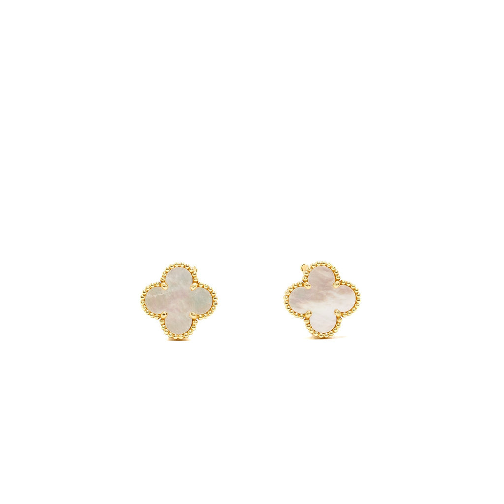 VAN CLEEF AND ARPELS VINTAGE ALHAMBRA EARRINGS YELLOW GOLD MOTHER OF PEARL