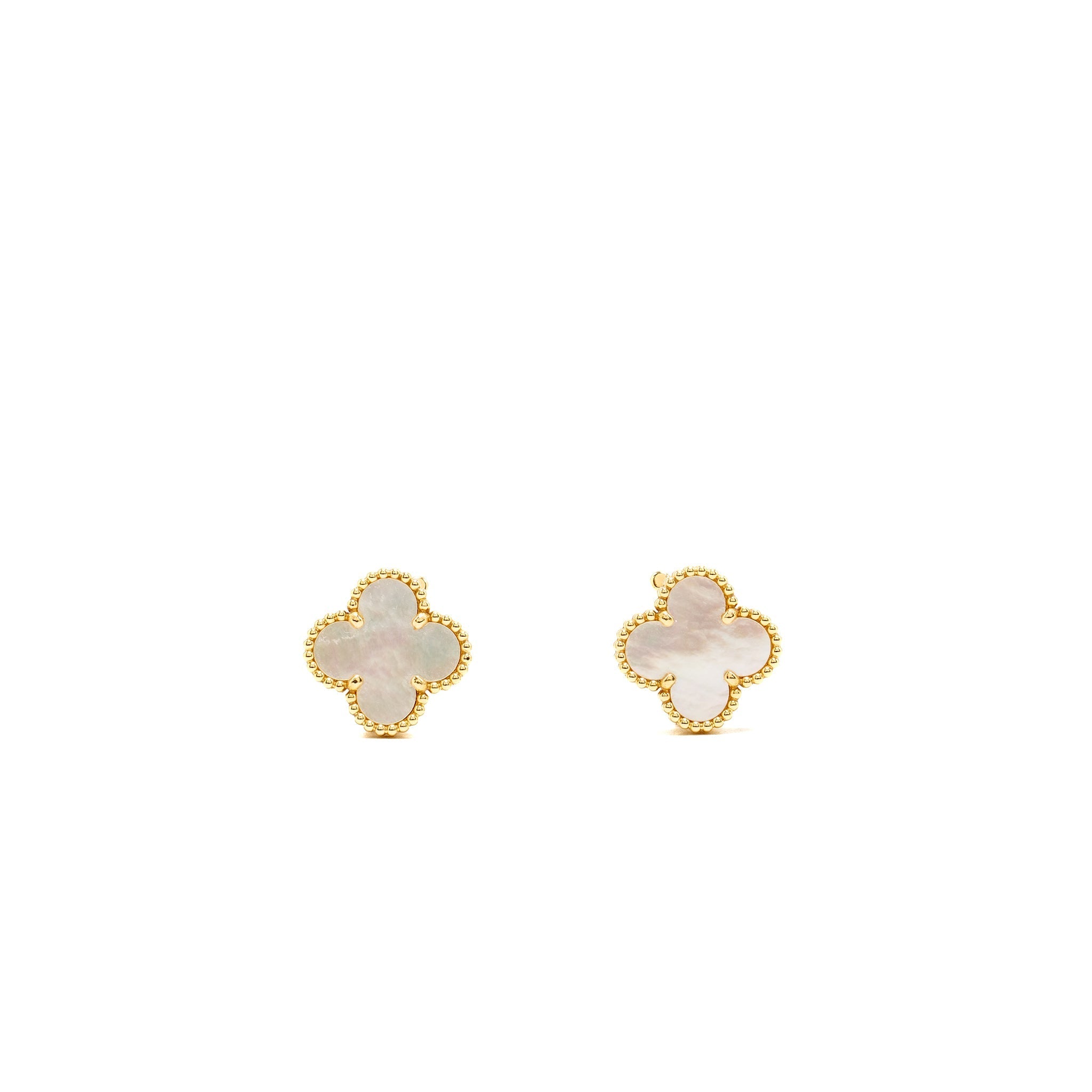 VAN CLEEF AND ARPELS VINTAGE ALHAMBRA EARRINGS YELLOW GOLD MOTHER OF PEARL