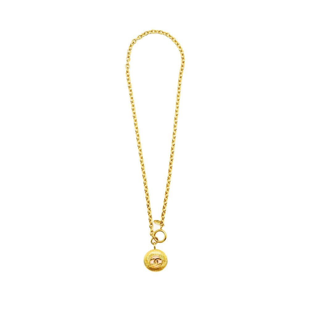 CHANEL VINTAGE SUNBURST CC COCO MARK NECKLACE GOLD TONE