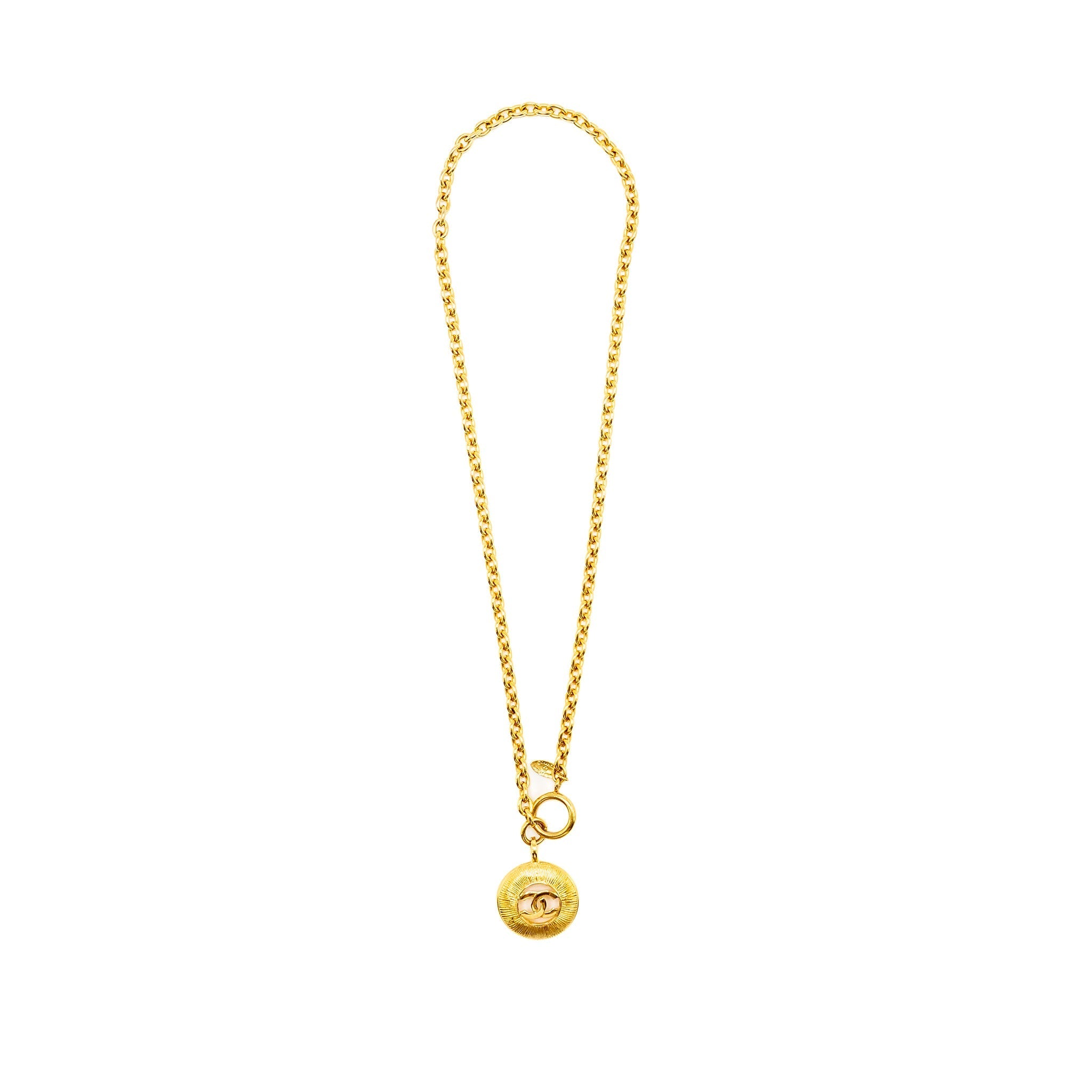 CHANEL VINTAGE SUNBURST CC COCO MARK NECKLACE GOLD TONE