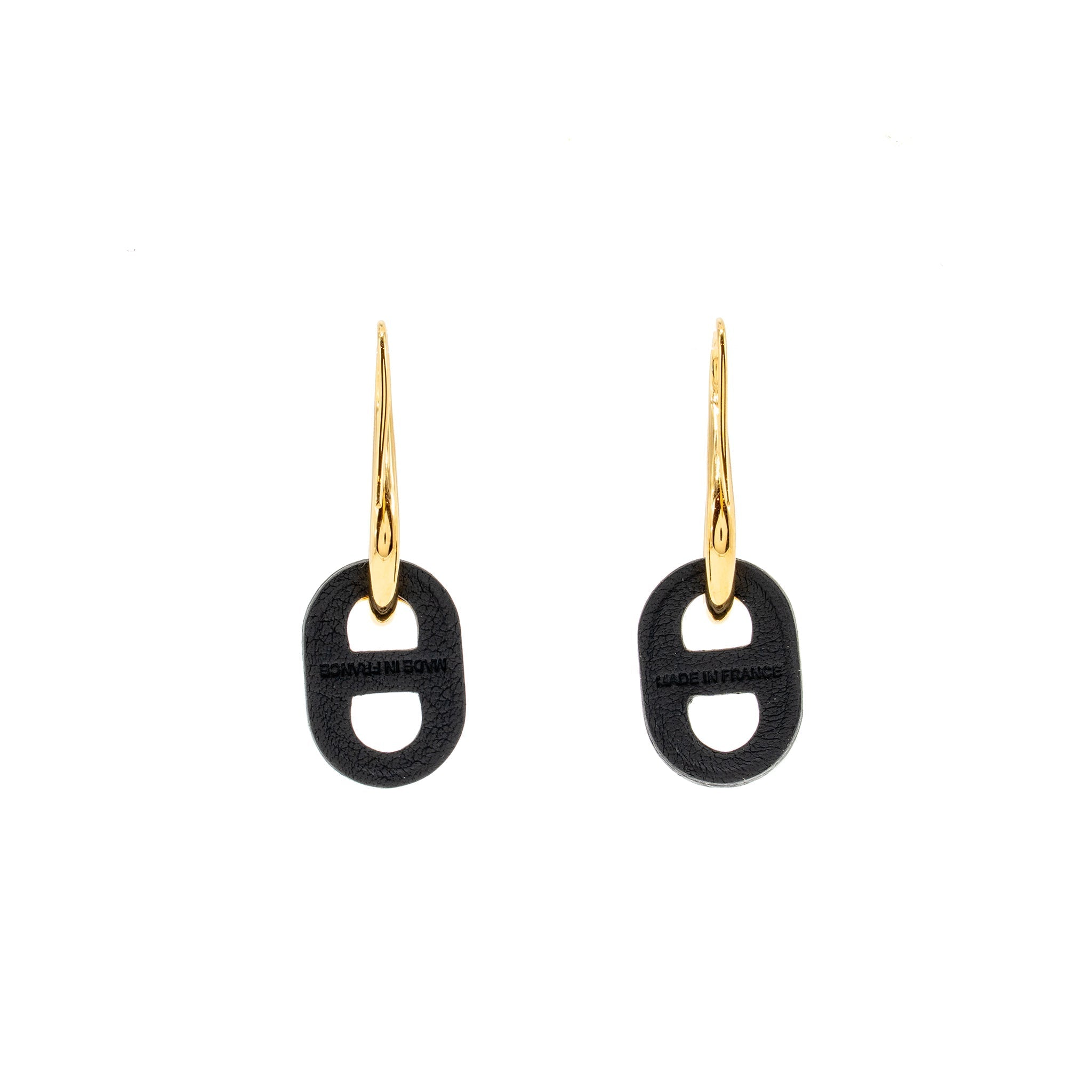 HERMES O’MAILLON EARRINGS CALFSKIN/ GOLD TONE