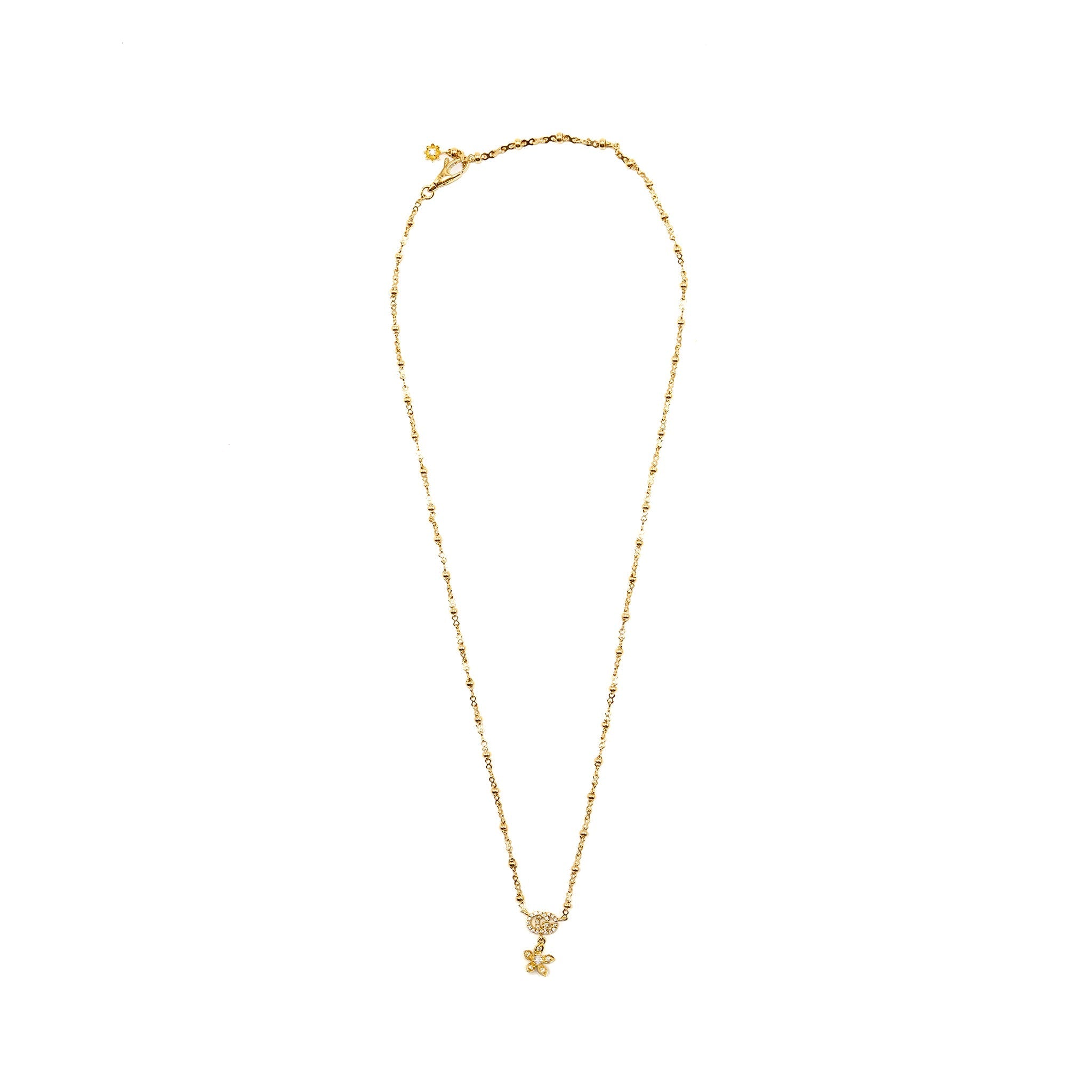 GUCCI DOUBLE G AND FLOWER PENDANT YELLOW GOLD, DIAMONDS