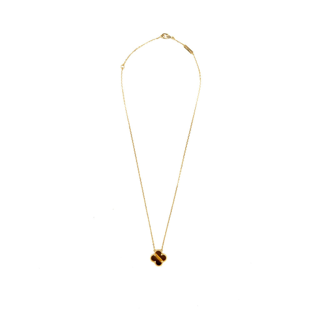 VAN CLEEF AND ARPELS VINTAGE ALHAMBRA PENDANT 18K YELLOW GOLD, TIGER EYE