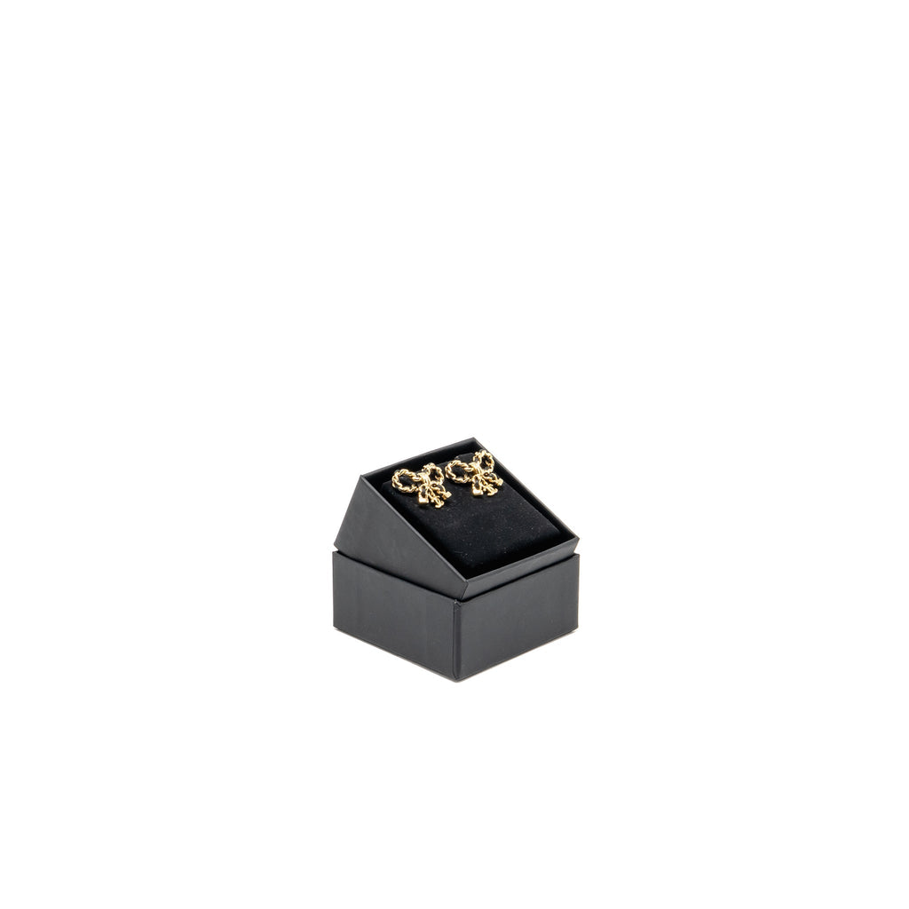 CHANEL LEATHER WEAVE BOW EARRINGS BLACK GOLD TONE