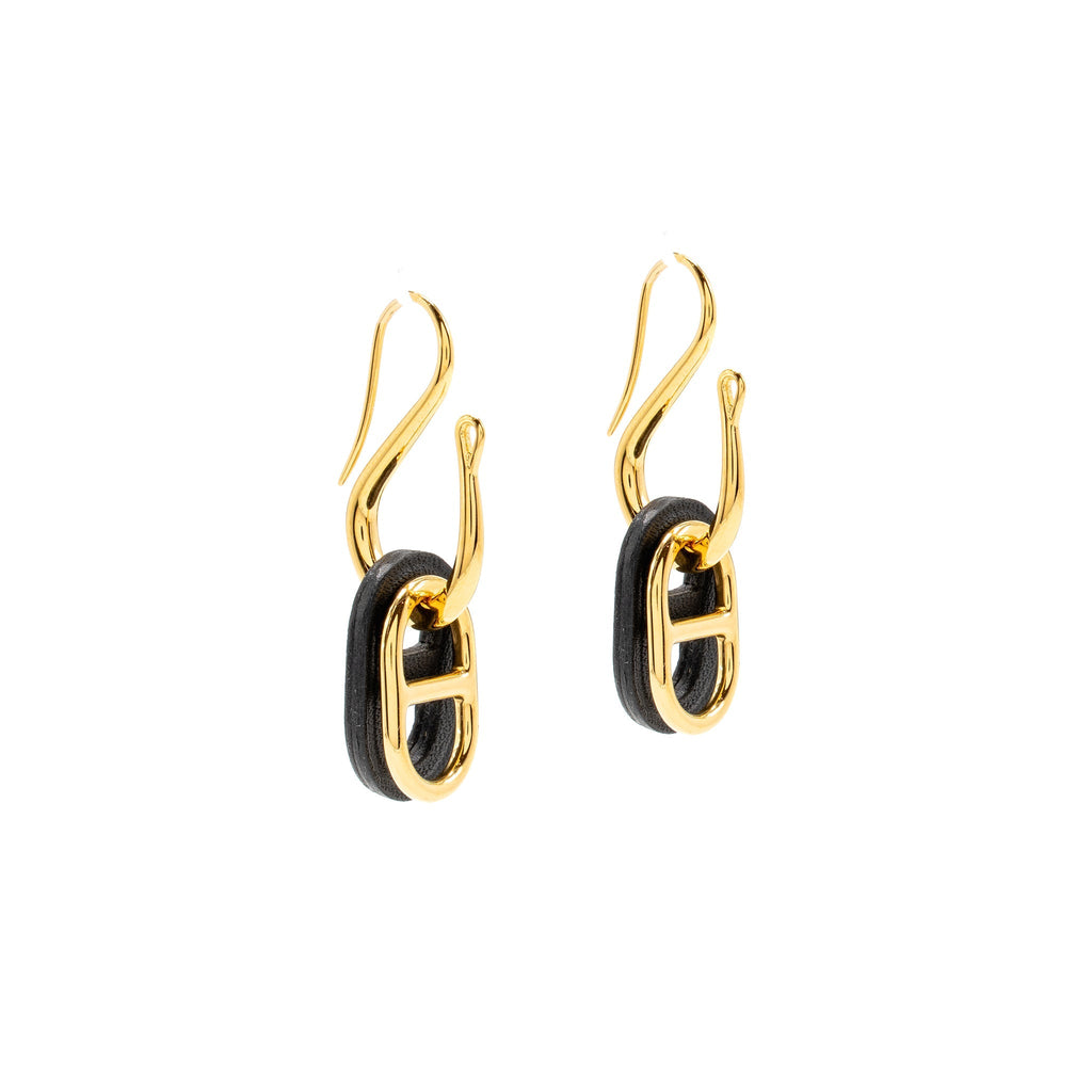 HERMES O’MAILLON EARRINGS CALFSKIN/ GOLD TONE