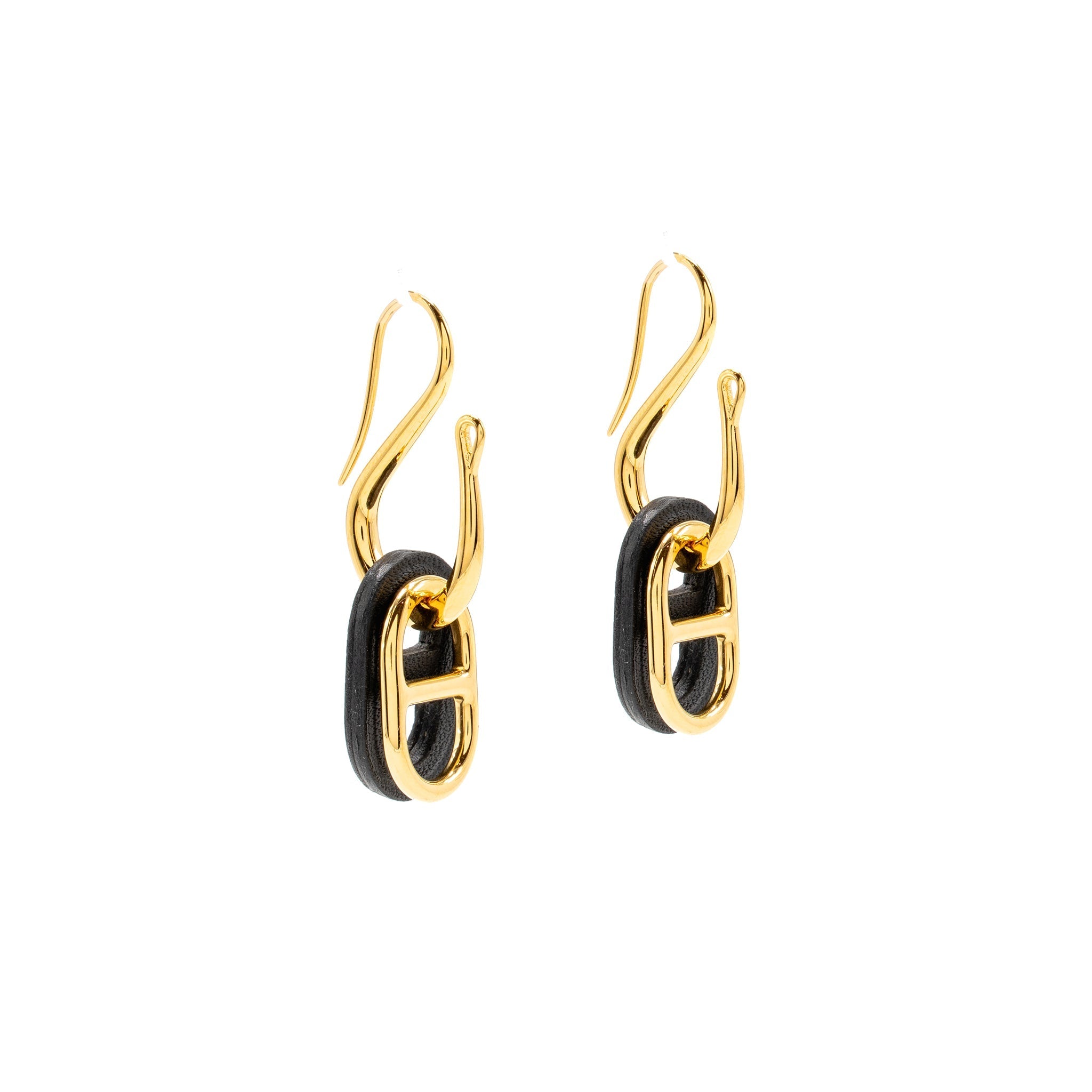 HERMES O’MAILLON EARRINGS CALFSKIN/ GOLD TONE