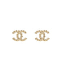 CHANEL 23B CC LOGO WITH CRYSTAL EARRINGS LIGHT GOLD TONE