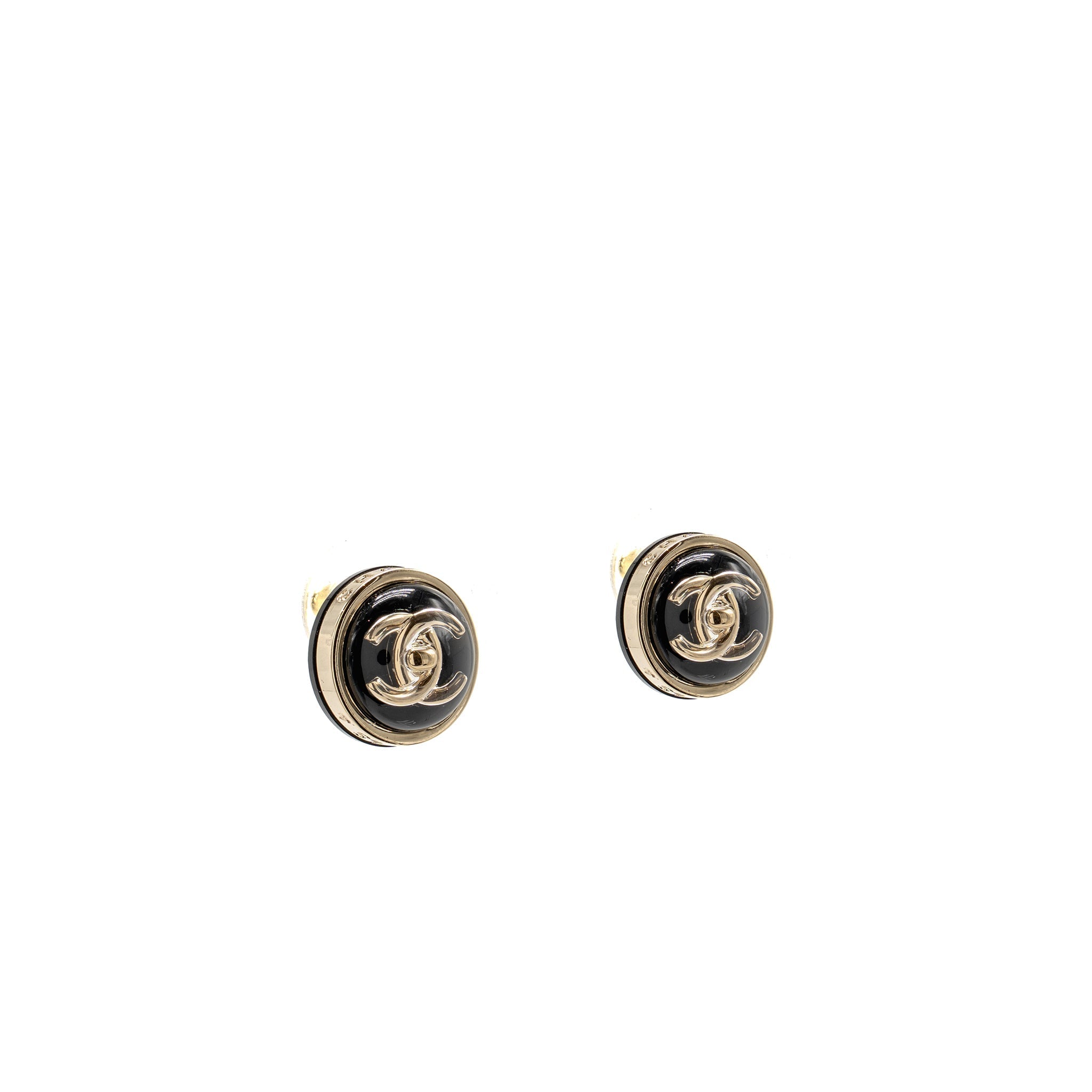 CHANEL ROUND CC LOGO EARRINGS LIGHT GOLD TONE