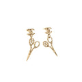 CHANEL SCISSORS DROP CC EARRINGS CRYSTAL LIGHT GOLD TONE