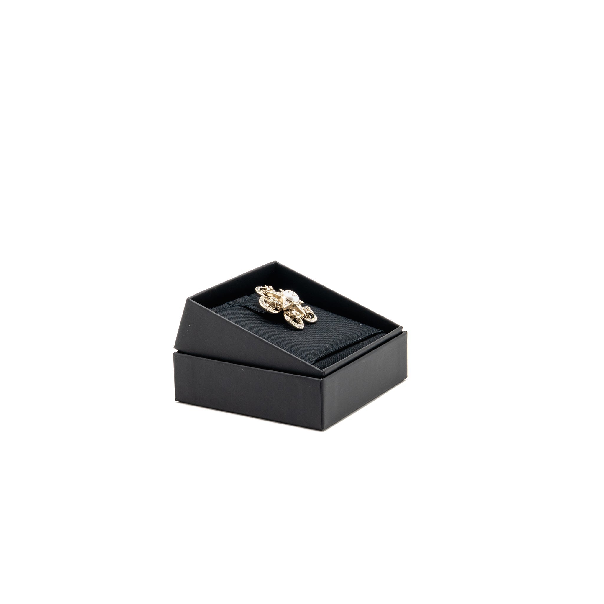 CHANEL CC FLOWER STAR BROOCH PEARL/CRYSTAL LIGHT GOLD TONE