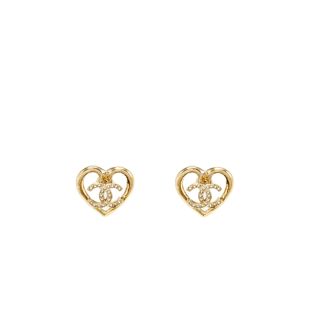 CHANEL HEART AND CC EARRINGS LIGHT GOLD TONE