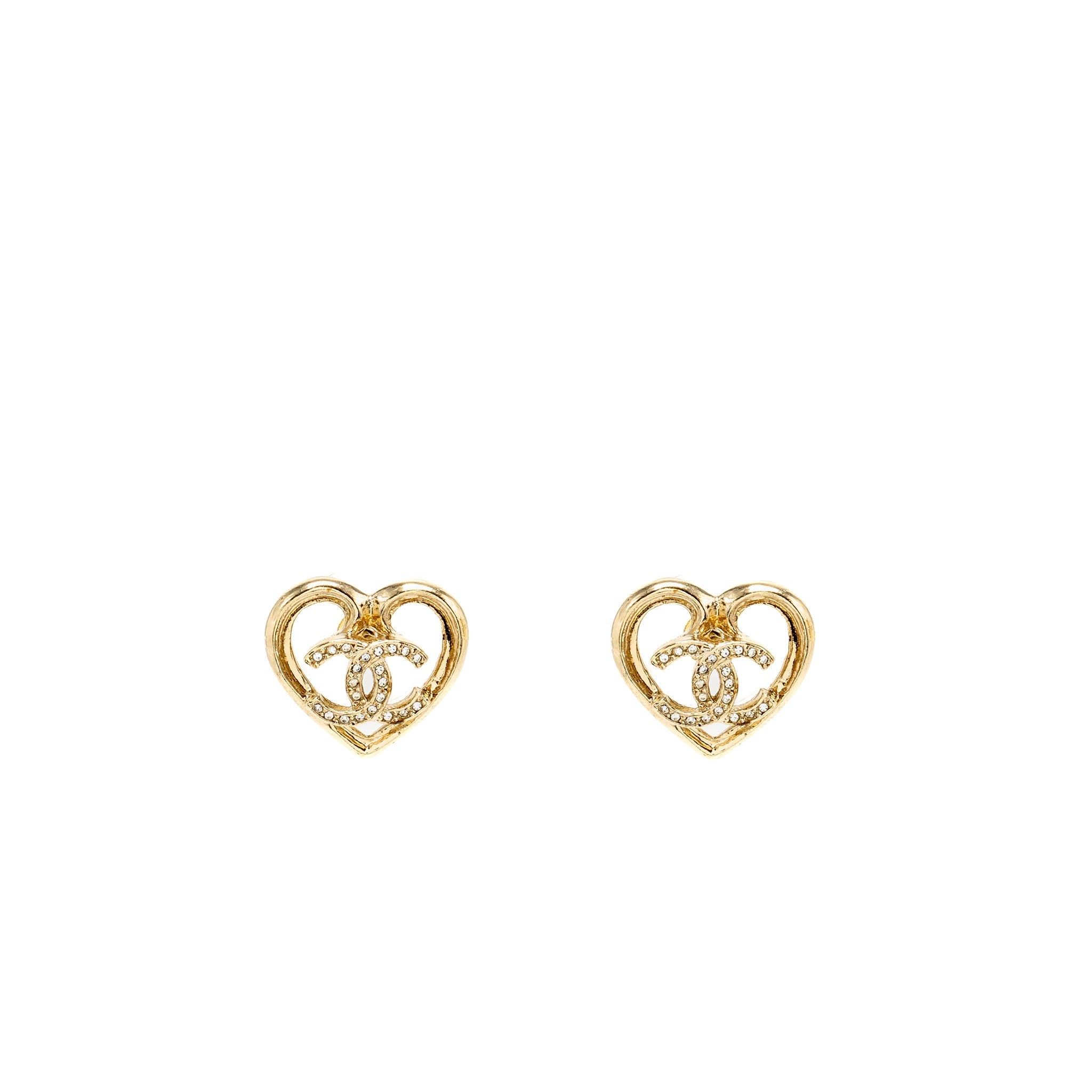 CHANEL HEART AND CC EARRINGS LIGHT GOLD TONE