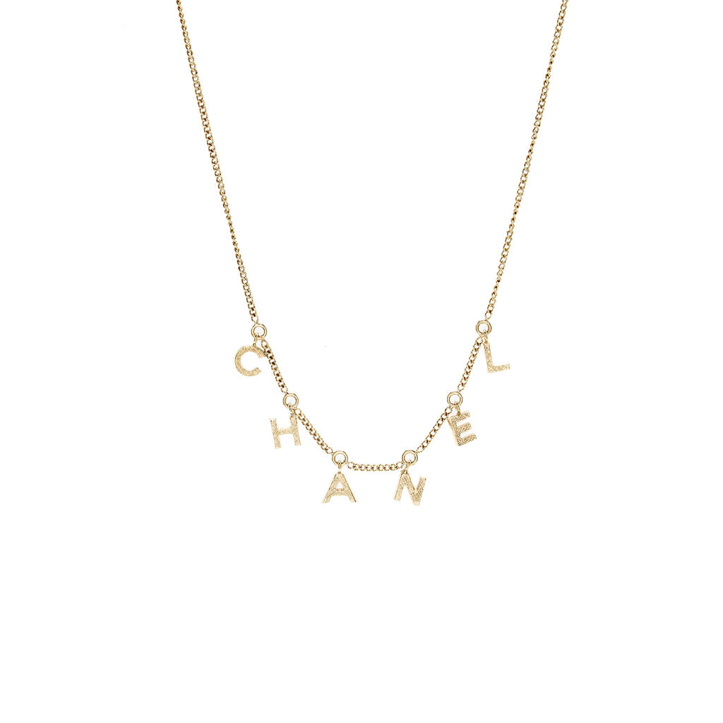 CHANEL 13P LETTER DROPPED NECKLACE/CHOCKER LIGHT GOLD TONE