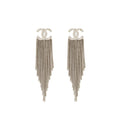 CHANEL CC CHAIN TASSEL DROP EARRINGS CRYSTAL SILVER TONE