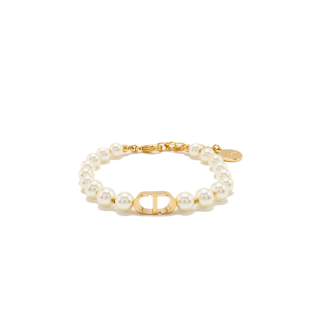 DIOR 30 MONTAIGNE BRACELET WHITE RESIN PEARLS GOLD TONE