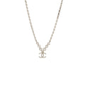 CHANEL 21B CC DROP NECKLACE CRYSTAL SILVER TONE