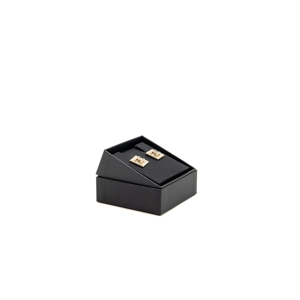 CHANEL SQUARE CC LOGO EARRINGS LIGHT GOLD TONE
