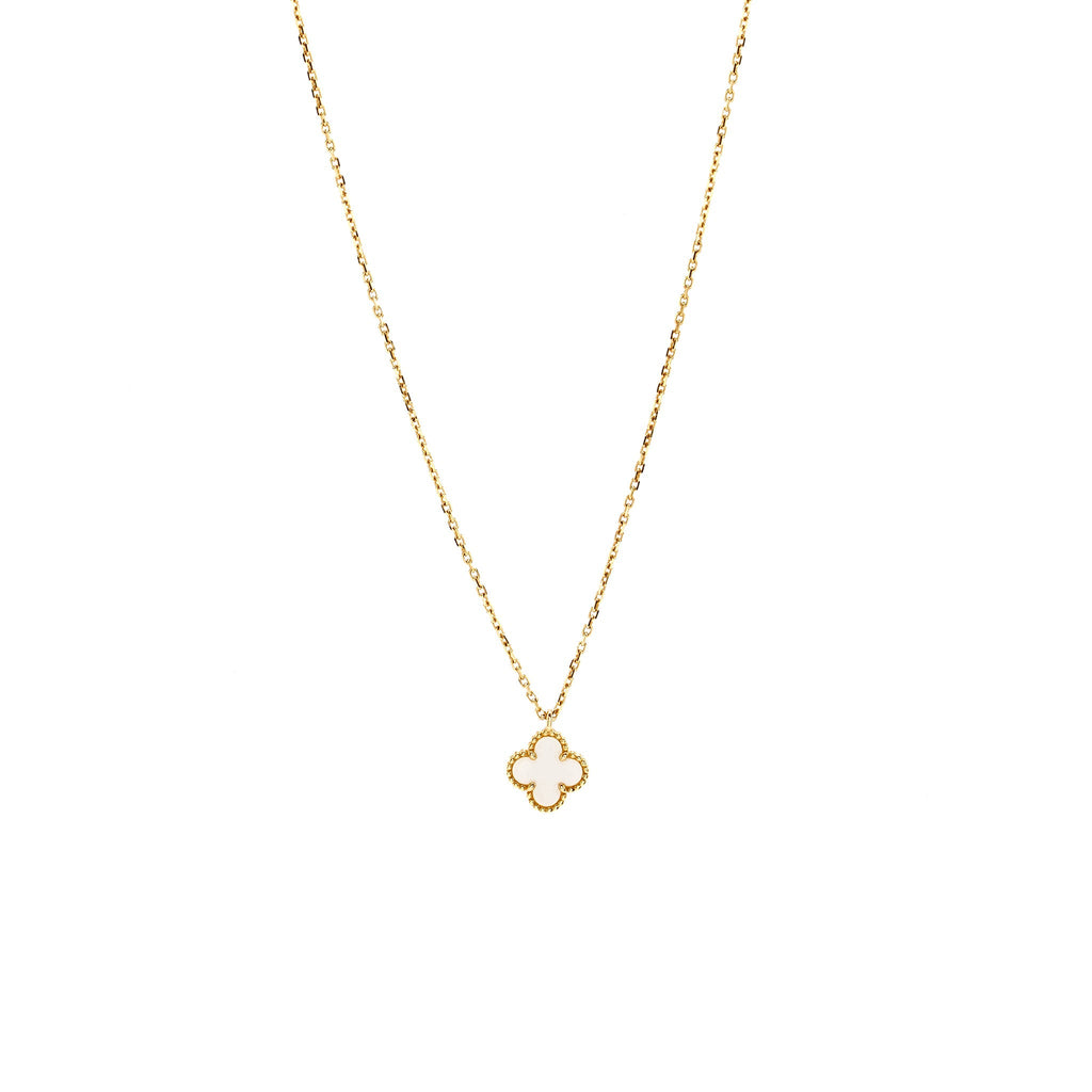 VAN CLEEF & ARPELS SWEET ALHAMBRA PENDANT WHITE MOTHER OF PEARL YELLOW GOLD