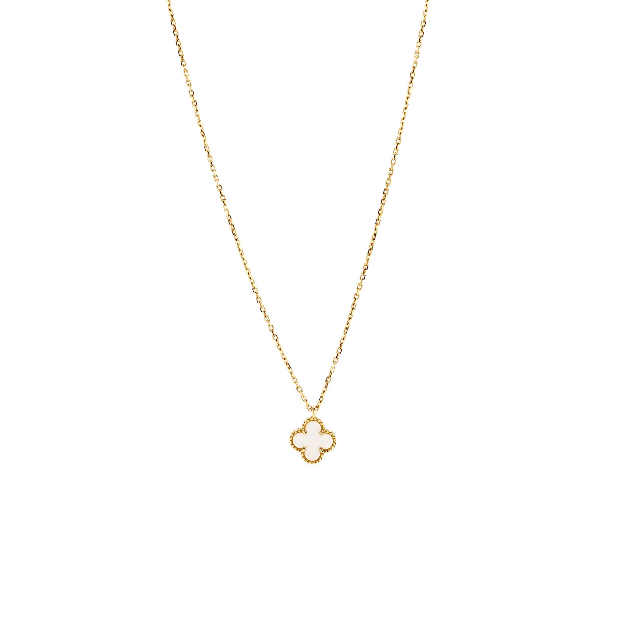 VAN CLEEF & ARPELS SWEET ALHAMBRA PENDANT WHITE MOTHER OF PEARL YELLOW GOLD