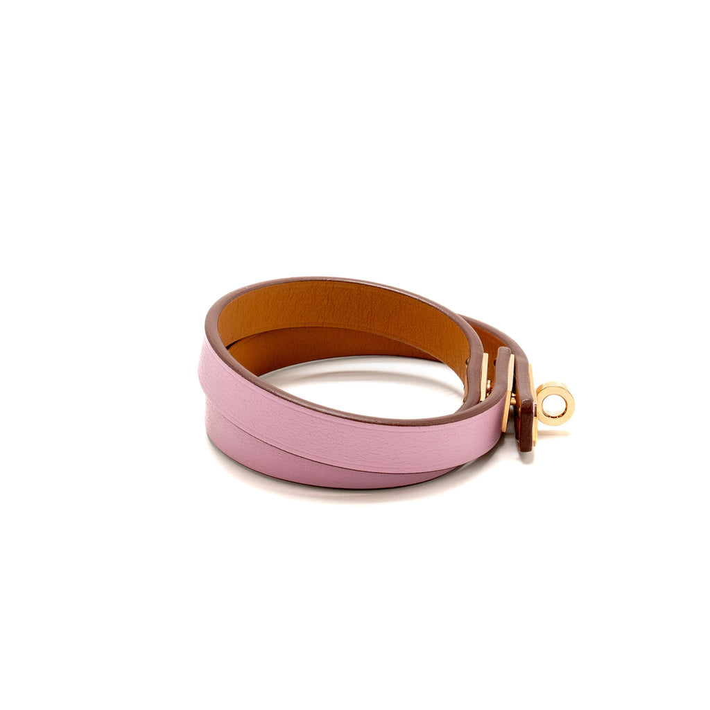 HERMES SIZE T3 MINI KELLY DOUBLE TOUR BRACELET SWIFT MAUVE SYLVESTRE RGHW STAMP Z