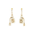 CHANEL NO.5 PERFUME BOTTLE DROP EARRINGS CRYSTAL LIGHT GOLD TONE