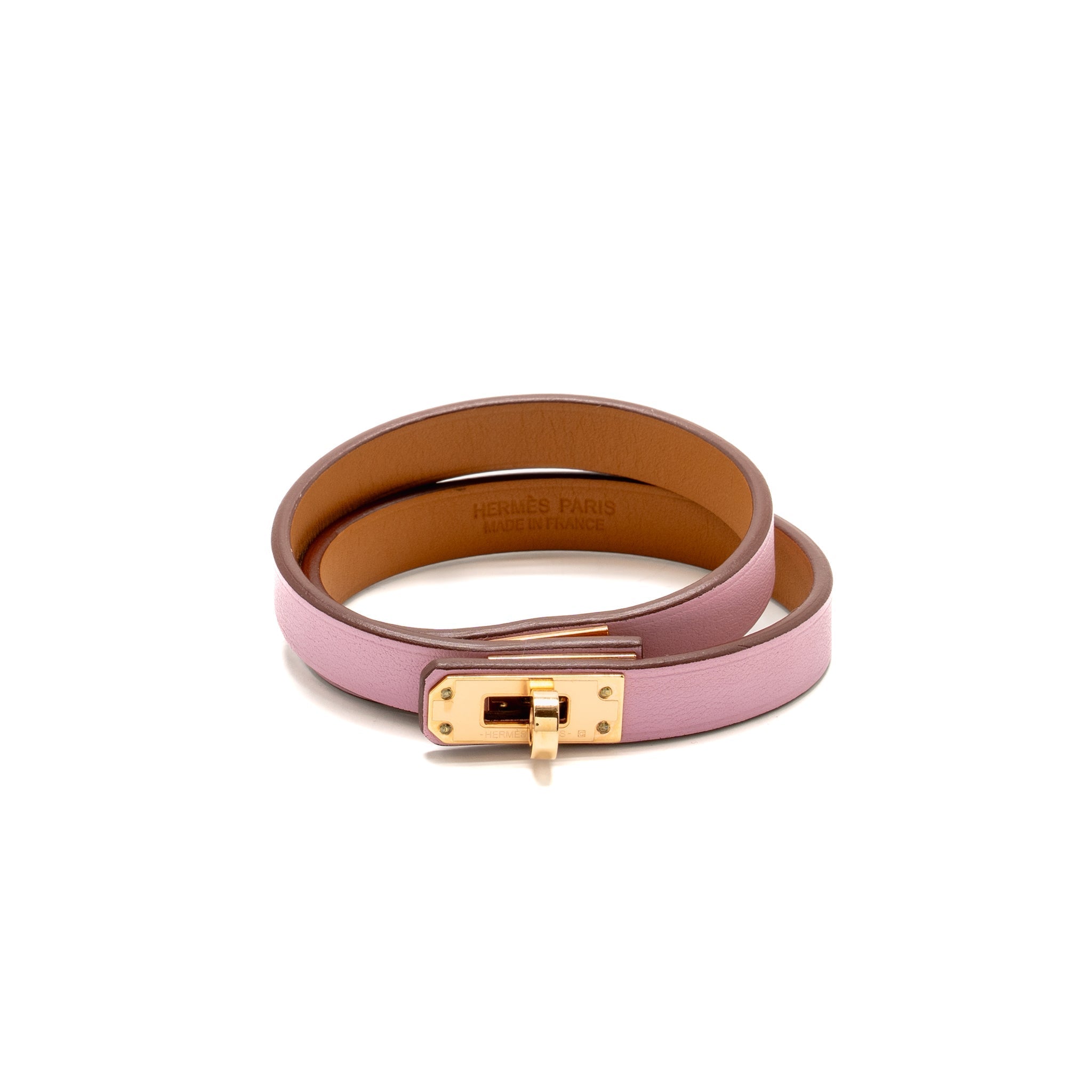 HERMES SIZE T3 MINI KELLY DOUBLE TOUR BRACELET SWIFT MAUVE SYLVESTRE RGHW STAMP Z