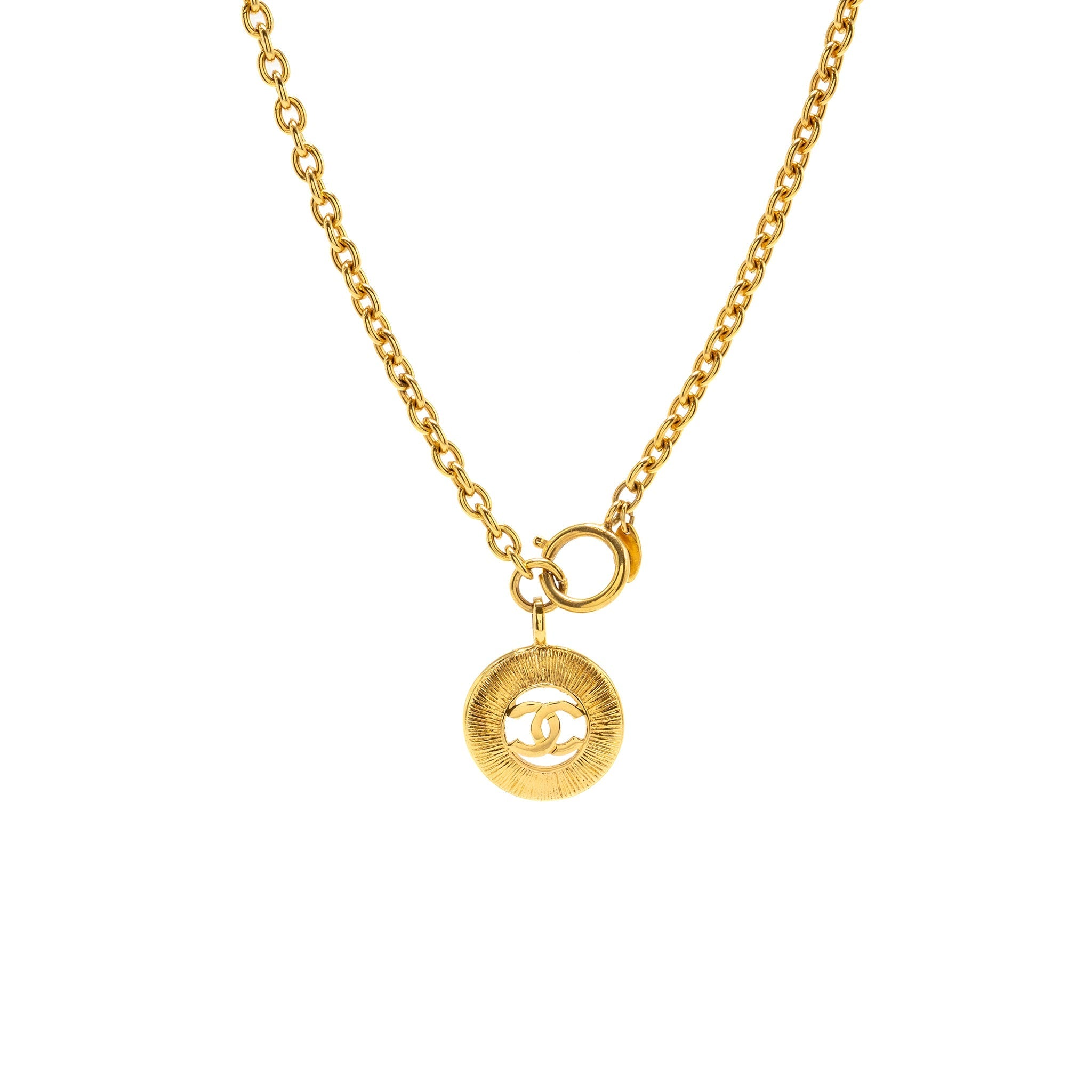 CHANEL VINTAGE SUNBURST CC COCO MARK NECKLACE GOLD TONE