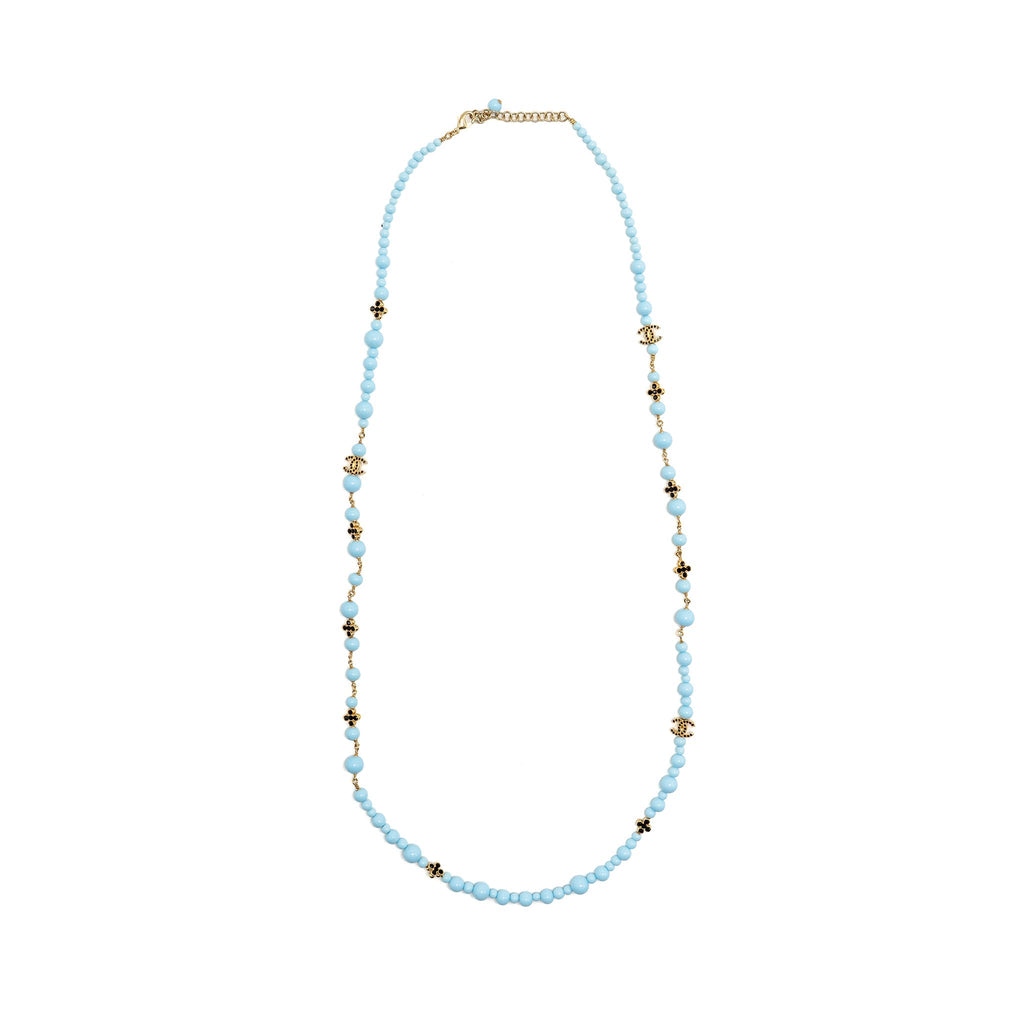CHANEL CC BEADS NECKLACE CRYSTAL BLUE/GOLD TONE