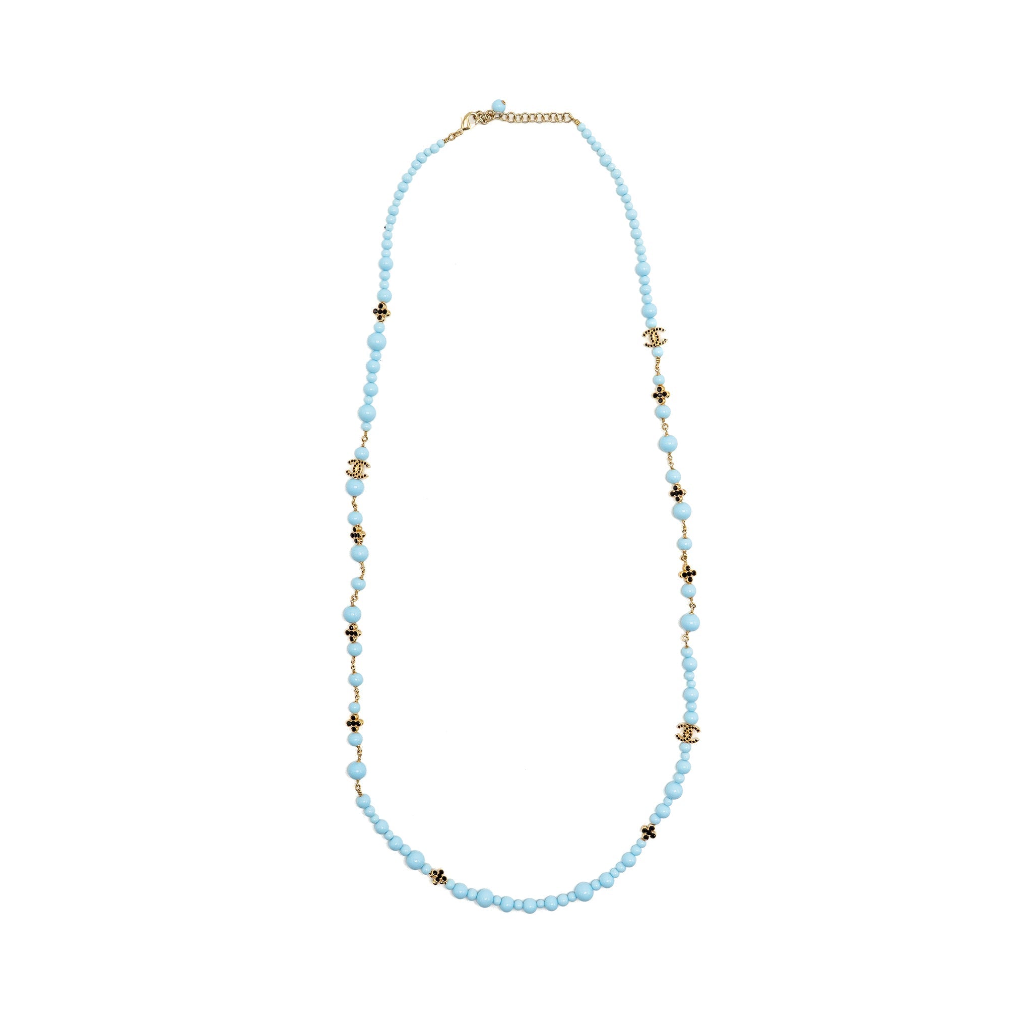CHANEL CC BEADS NECKLACE CRYSTAL BLUE/GOLD TONE