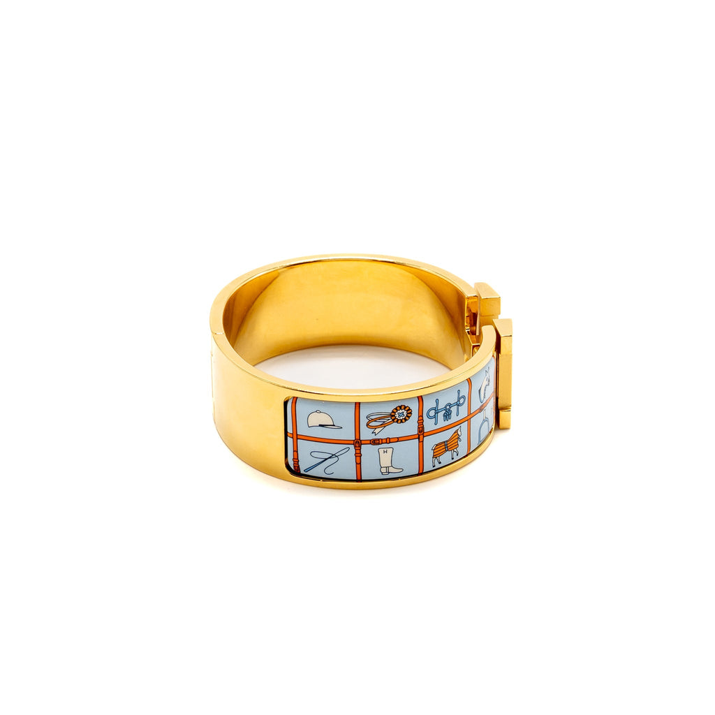 HERMES CLIC CLAC H WIDE BRACELET COUVERTURES ET TENUES DE JOUR LIGHT BLUE/ MULTICOLOUR GHW