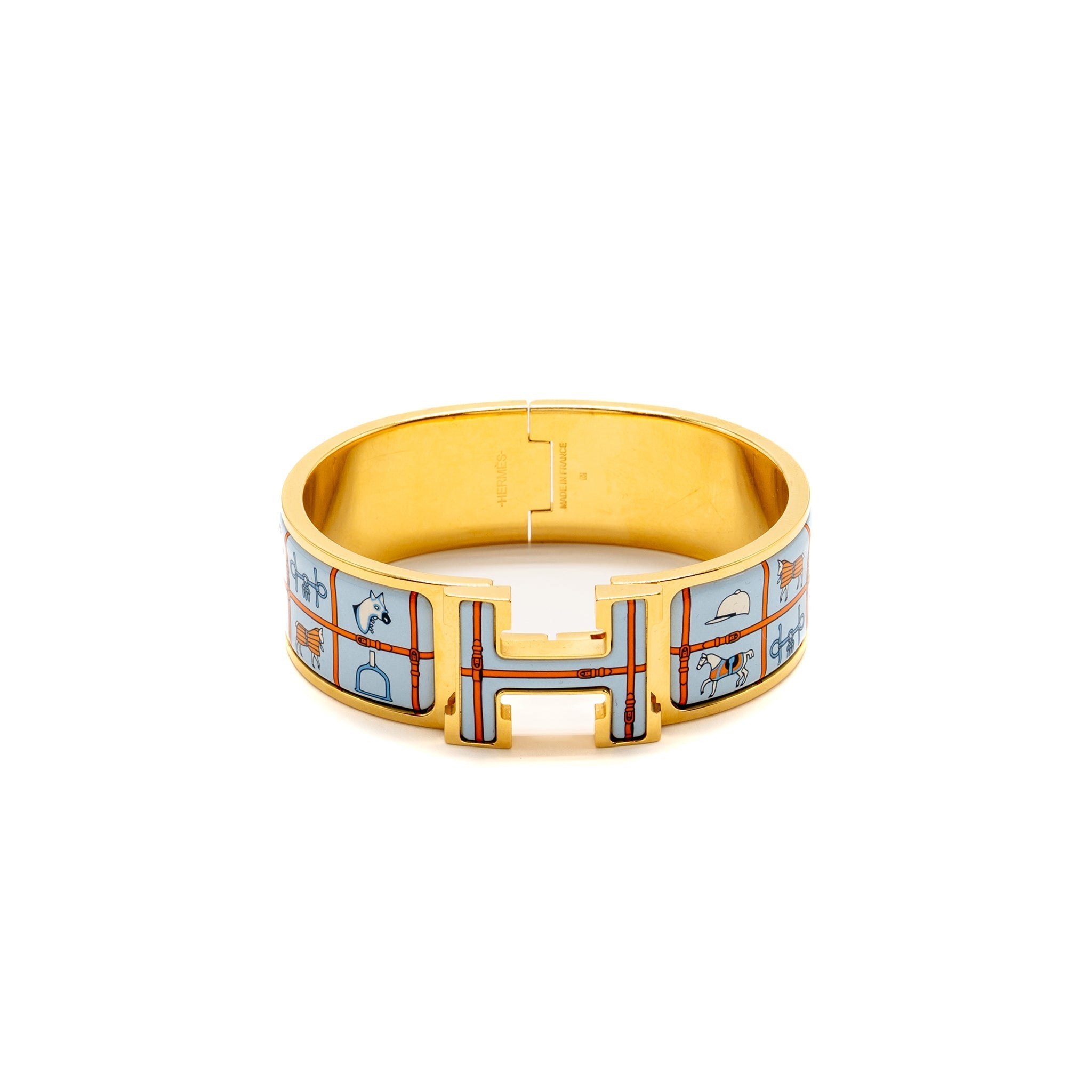 HERMES CLIC CLAC H WIDE BRACELET COUVERTURES ET TENUES DE JOUR LIGHT BLUE/ MULTICOLOUR GHW