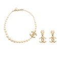 CHANEL CC PEARL AND COCO CHARM NECKLACE/CHOKER AND EARRINGS CRYSTAL GOLD TONE (SELL IN SET)