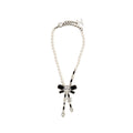 CHANEL CRYSTAL/PEARL CC LOGO DROPPED NECKLACE SILVER TONE