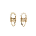 CHANEL CLASSIC FLAP BAG WITH CC CHAIN DROP EARRINGS PEARL LIGHT GOLD TONE