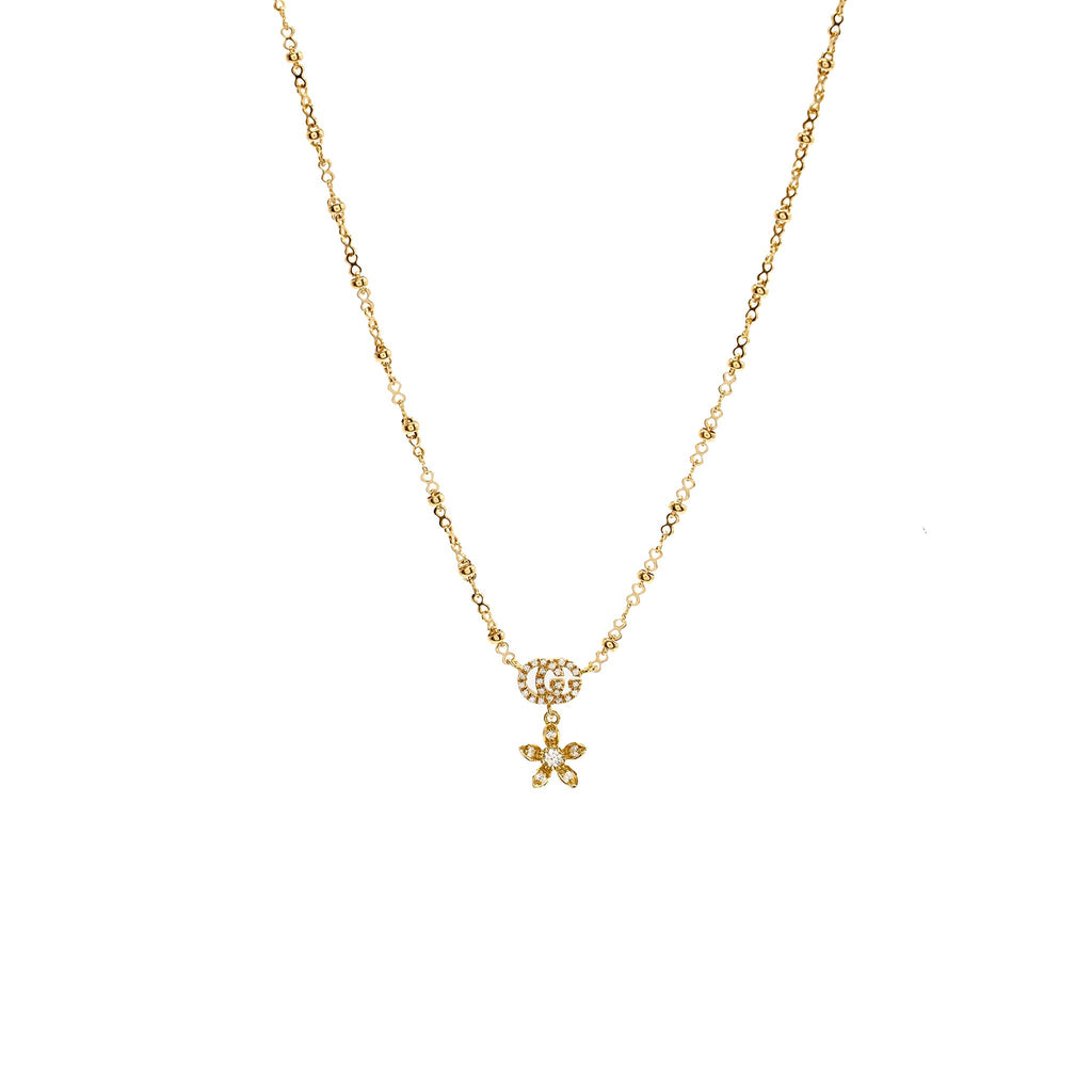 GUCCI DOUBLE G AND FLOWER PENDANT YELLOW GOLD, DIAMONDS