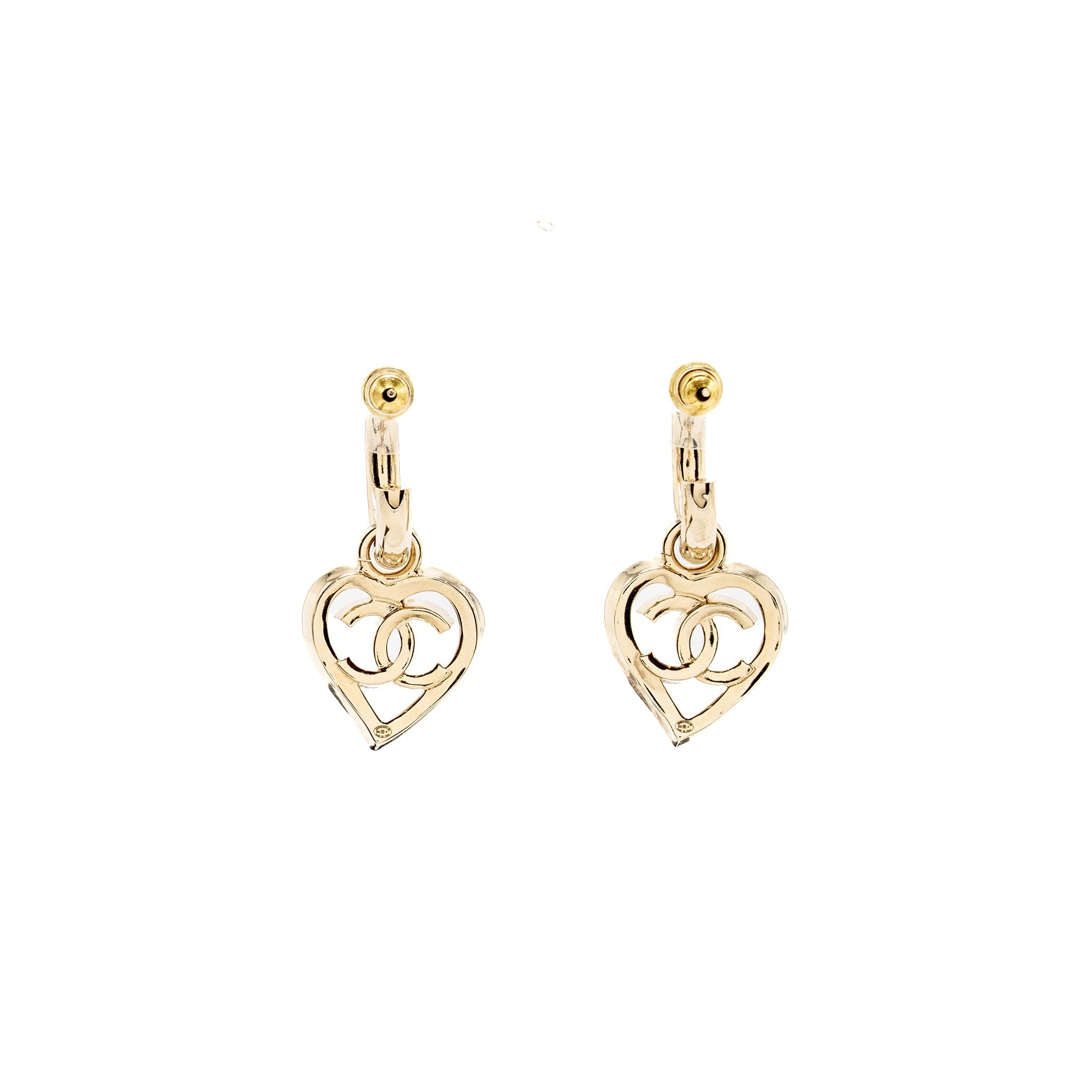 CHANEL HEART DROPPED HOOP EARRINGS LIGHT GOLD TONE