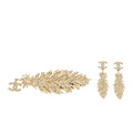 CHANEL CC FEATHER BROOCH AND EARRINGS CRYSTAL GOLD TONE (SELL IN SET)