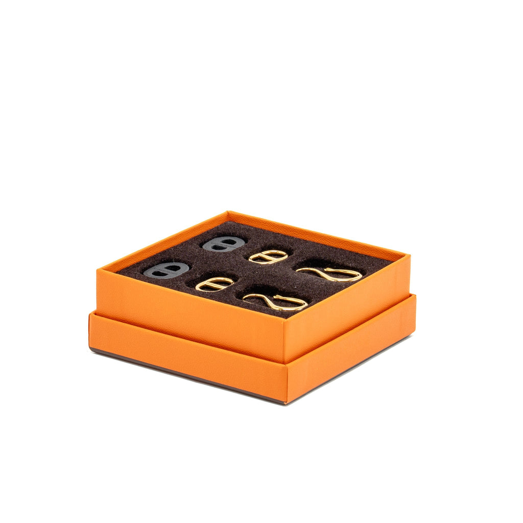HERMES O’MAILLON EARRINGS CALFSKIN/ GOLD TONE