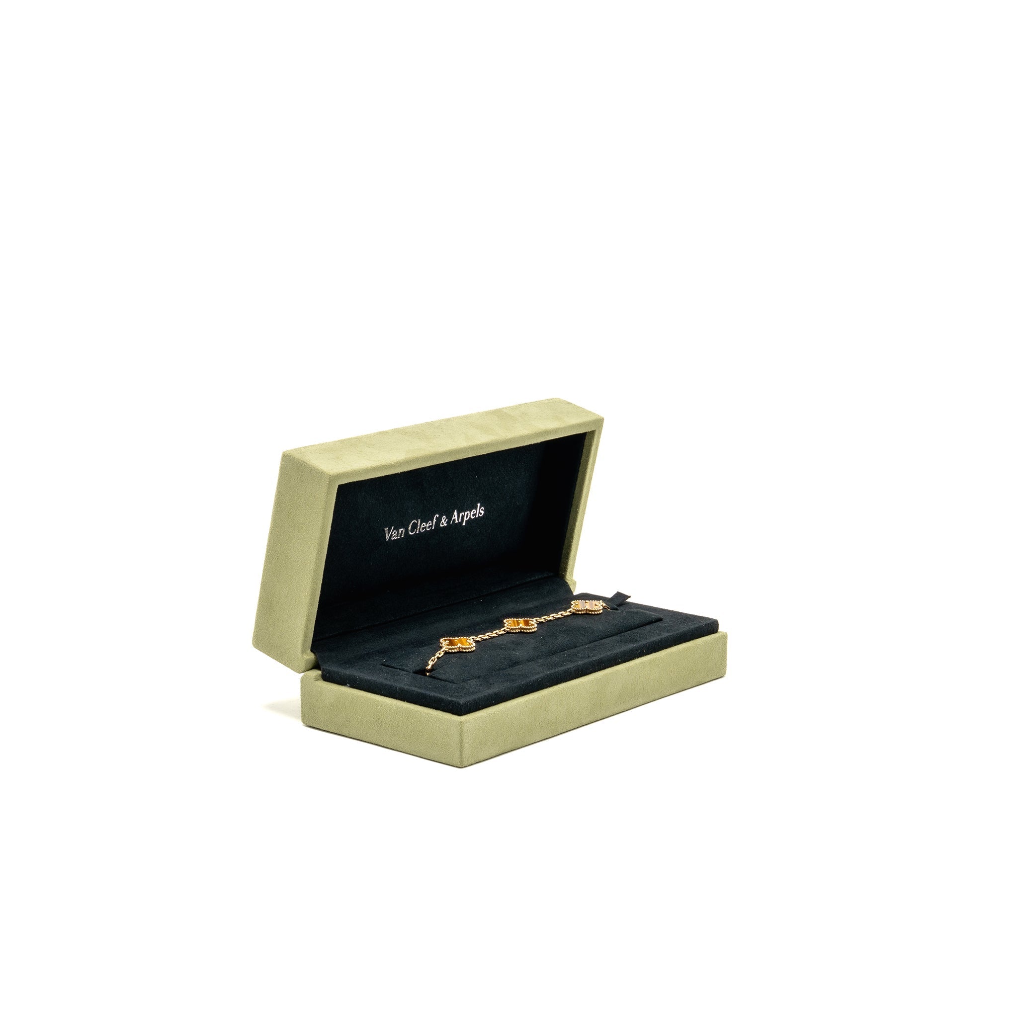 VAN CLEEF & ARPELS VINTAGE ALHAMBRA BRACELET, 5 MOTIFS TIGER EYE YELLOW GOLD