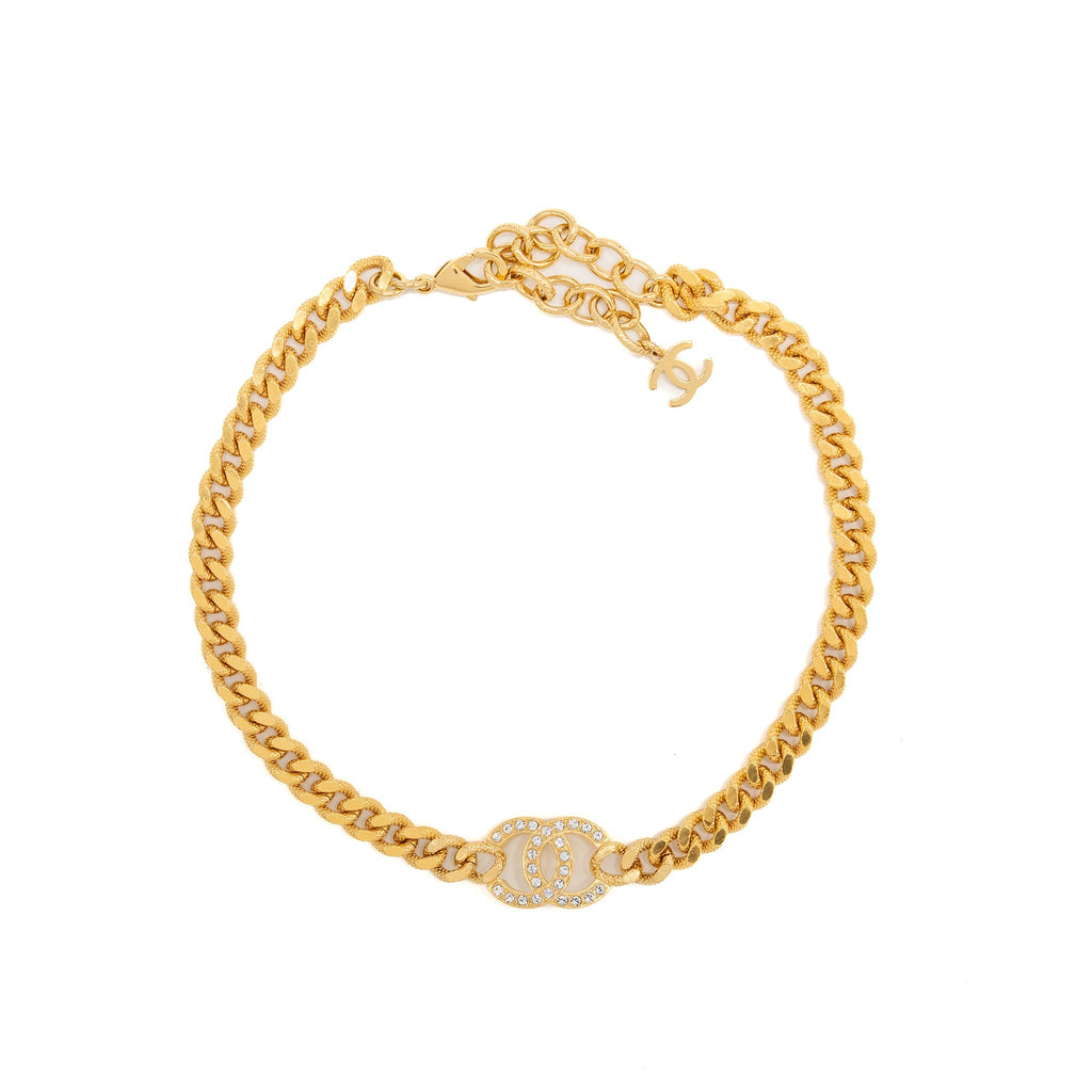 CHANEL CC CHOCKER/NECKLACE CRYSTAL GOLD TONE